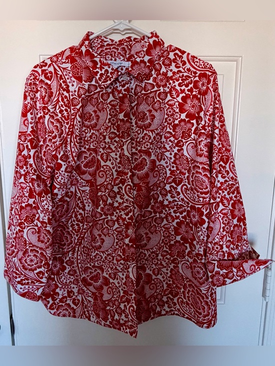Chico's Tops - Chico's Red and White Floral Button-Down Shirt